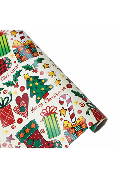 CADO ورق تغليف هدايا عيد الميلاد كرافت، ورق عالي الجودة بلمسات نهائية لامعة لتغليف الهدايا، لون كريمي - قطعة واحدة