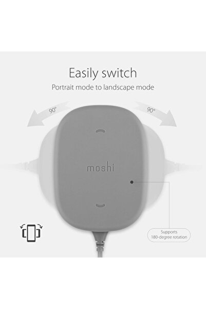 Moshi SnapTo Magnetic Fast Wireless Charger - 3M Wall Mount Kit & USB-C to USB-A 1.2m Cable, Gray
