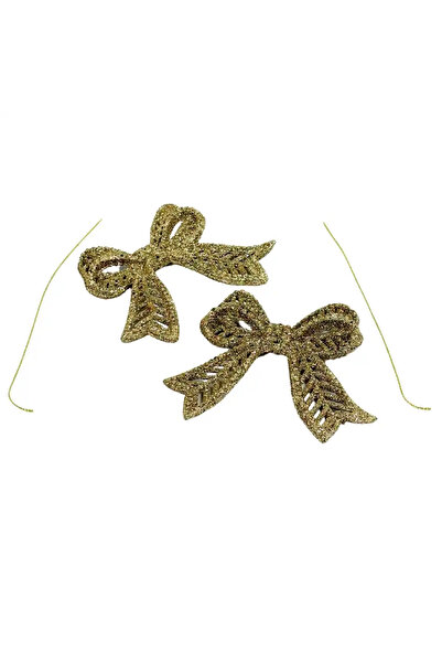 CADO Merry Christmas White Glittered Ribbon Designed Pendant Decoration- 2pcs