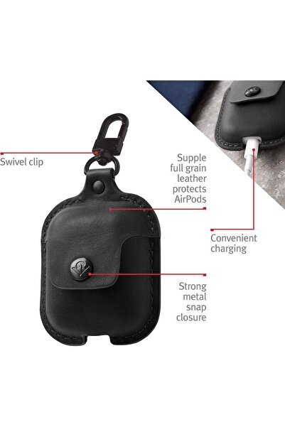 Twelve South AirSnap Leather Protective Case with Clip for AirPods (Black)