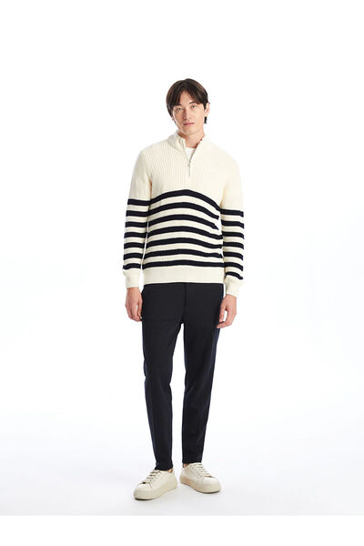 LC Waikiki Ανδρικό πλεκτό πουλόβερ με μακριά μανίκια Ecru ψηλός λαιμός