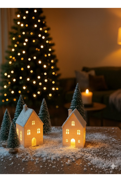 La Decore LaDecore Mini Köy Evi Dekor – 2’li Yılbaşı Süsleme Seti (1 Adet Set)