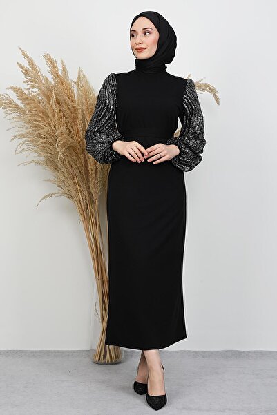 GİYZAMİLA Λεπτομέρεια μανίκια Φόρεμα Gülşah Μαύρο
