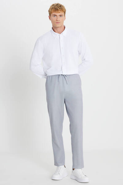 AC&Co / Altınyıldız Classics Ανδρικό παντελόνι από βαμβακερό μελανζέ σε μπλε ναυτικό χρώμα, κανονική εφαρμογή, κανονική εφαρμογή, με δεμένη μέση και πλαϊνές τσέπες