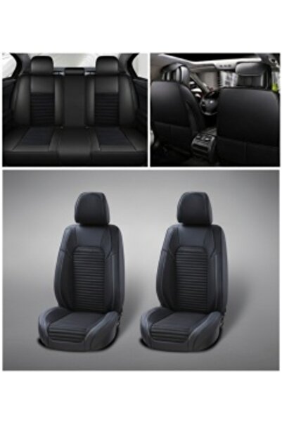 DELUXETUNING Set huse scaune compatibile cu Dacia Logan II 2012-2020, față și spate, piele ecologică neagră cu...