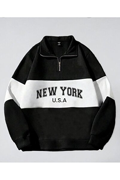 LiyAdaCo سويت شيرت للجنسين باللونين الأسود والأبيض من Newyork Usa مطبوع بياقة...