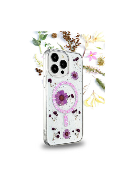 eco port iPhone 16 Compatible Case Daisy Glitter Magsafe Cover - Gold