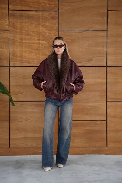 Ekim Store Yakası Kürklü Deri Ceket