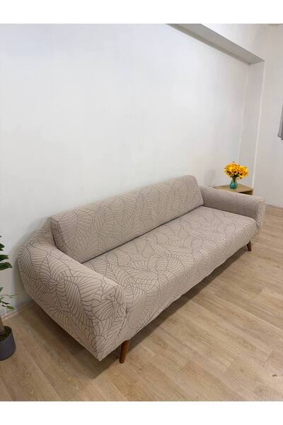 coverbox Soft Leaf Pattern Elastic 3-Seater Sofa Cover Non-Slip Stretchable and Washable Sofa Slipcover