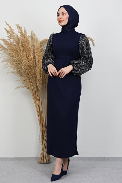 GİYZAMİLA Sleeve Detail Gülşah Dress Navy Blue