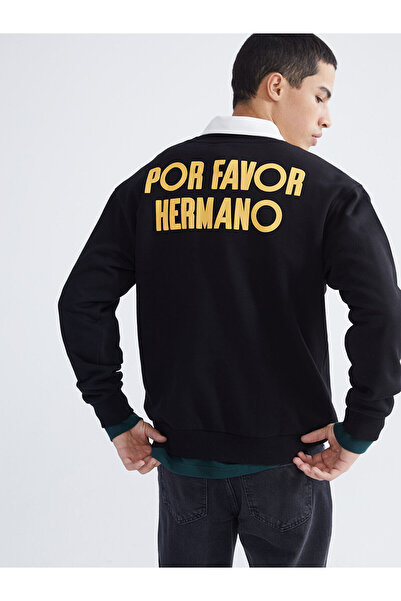 LC Waikiki New Season Crew Neck Printed Men's Thick Sweatshirt