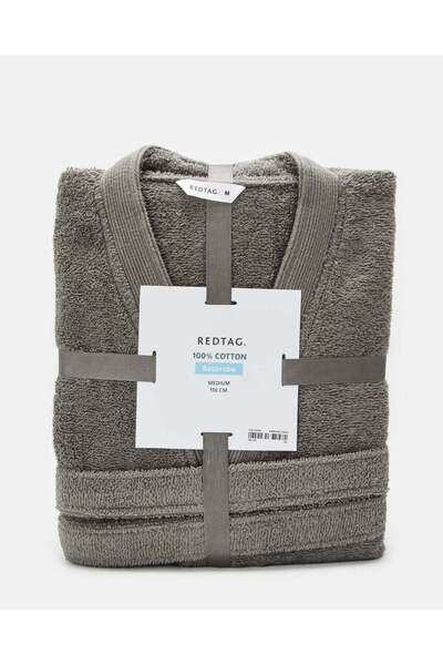 REDTAG Grey Essence Kimono Bathrobe With Ribbed Border