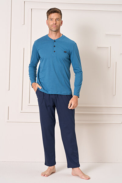 REMSA Men's Cotton Long Sleeve Pajama Set 4106 Petrol