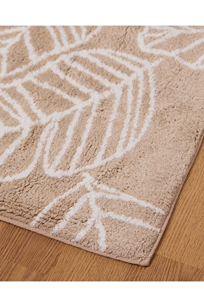 REDTAG Beige Leaf Textured Bathmat