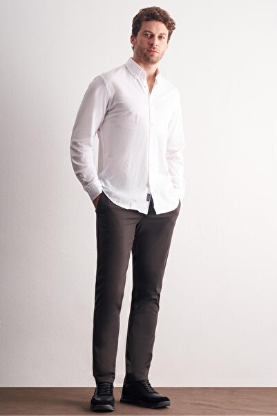 İmza Πλεκτό μακρυμάνικο πουκάμισο με λευκό γιακά με αυτοσχεδιασμένο σχέδιο εφαρμοστό 100% βαμβακερό πουκάμισο 100425