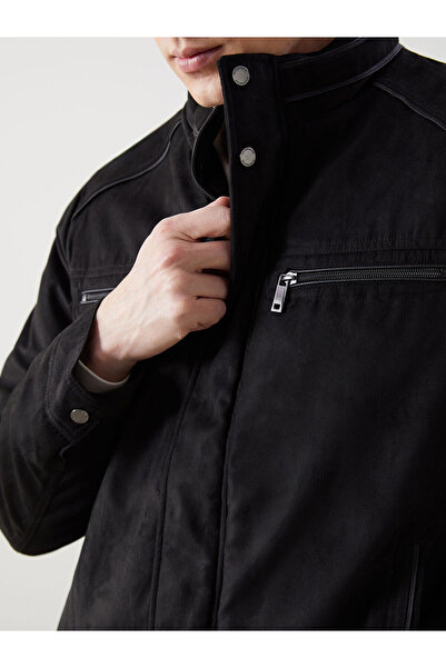 LC Waikiki Black Standard Fit Stand Collar Men's Coat