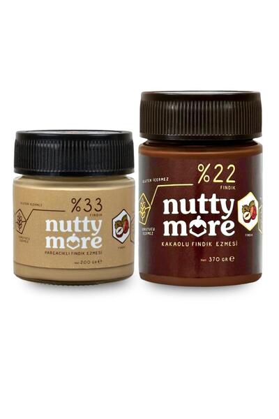 Nutty More %33 Fındık Parçacıklı Fındık Ezmesi 200 gr + %22 Kakaolu Fındık Ez...