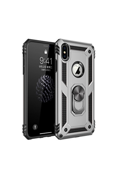 eco port İphone X Kılıf Sofya Yüzüklü Silikon Kapak - Gümüş