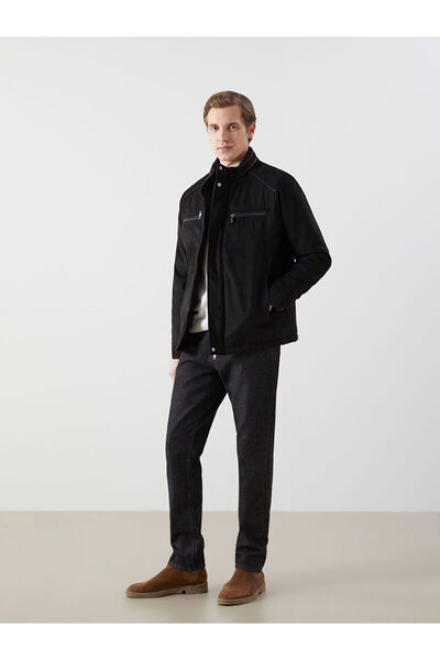 LC Waikiki Black Standard Fit Stand Collar Men's Coat