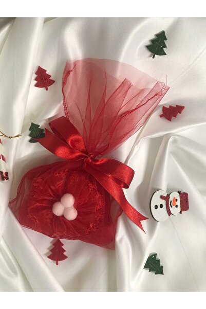 MadyaButik Women's String, Christmas, New Year, Red Velvet Thong Model with Tulle Flower Detail on the Back