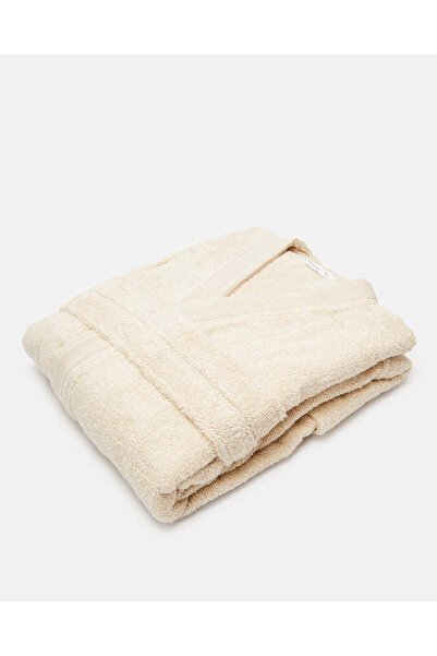 REDTAG Beige Essence Kimono Bathrobe With Ribbed Border