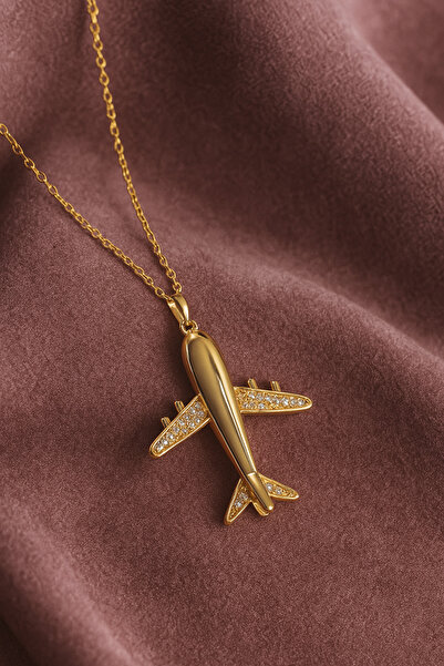 Dorasan 316L Paslanmaz Çelik Zincir Uçak Model Kolye (Altın, Gümüş Renk Seçen...