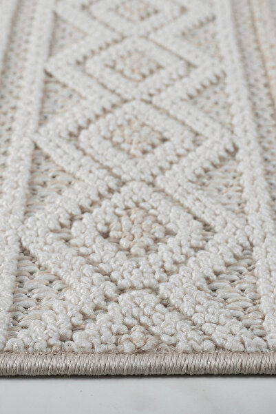 Santa Clara Bej Krem Tozumaz Yumuşak Dokulu Bukle Halı Salon Koridor Dokuma Makine Halısı Antialerjik