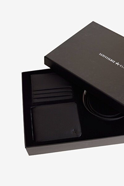 ALTINYILDIZ CLASSICS Men's Black Belt-Wallet-Card Holder Accessory Set Groom's Bundle
