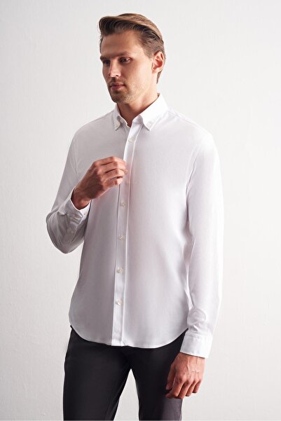 İmza Πλεκτό μακρυμάνικο πουκάμισο με λευκό γιακά με κουμπιά εφαρμοστό 100% βαμβακερό πουκάμισο 1004255271