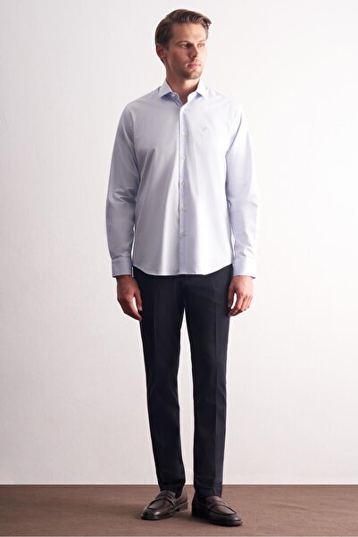 İmza Μπλε μισό ιταλικό γιακά μακρυμάνικο Premium S εφαρμοστό 100% βαμβακερό πουκάμισο 1004255197