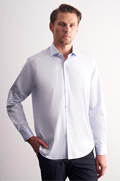 İmza Μπλε μισό ιταλικό γιακά μακρυμάνικο Premium S εφαρμοστό 100% βαμβακερό πουκάμισο 1004255197