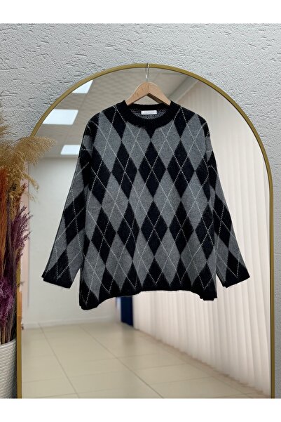 MİHRA STORE Adriana Baklava Pattern Knit Sweater-ZI5581 Black