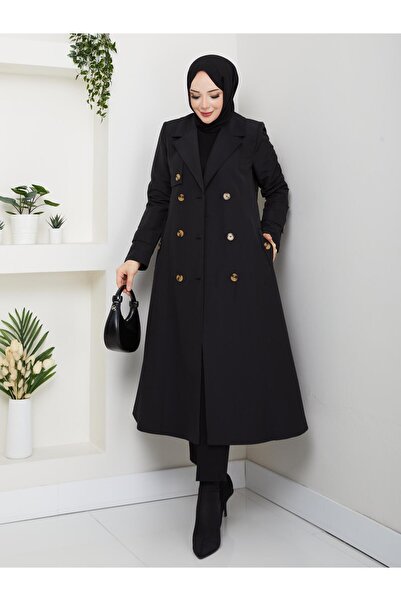 ESLEMNUR Trench Coat with Button Detail on the Back and Pocket