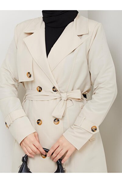 ESLEMNUR Trench Coat with Button Detail on the Back and Pocket