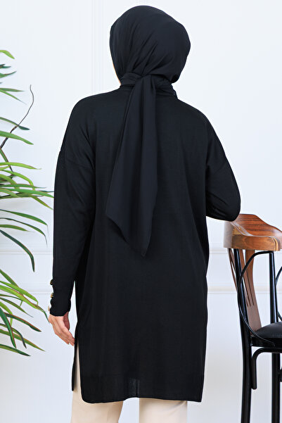 benguen Knitted Tunic with Buttoned Sleeves N7005 Black