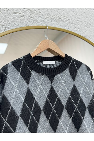 MİHRA STORE Adriana Baklava Pattern Knit Sweater-ZI5581 Black