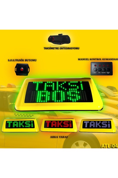 YurtElektronik ATL-04 Taksi Tepe Lambası – LED Aydınlatma, Rezerv-Boş-Dolu-S.O.S Modları,Mıknatıslı (ÇİFT-TARAFLI)