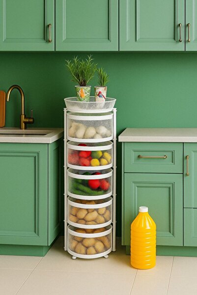 VENON White 5-Tier 90 cm X 35 cm Diameter Metal Crisper Fruit Bowl Organizer Kitchen Organizer Shelf Storage