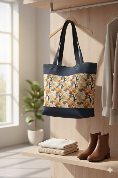 OTAY BAG Handmade Autumn Trees Pattern Denim/Cloth Shoulder Bag
