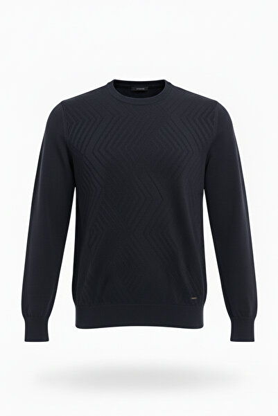 Pulltonic Erkek Bisiklet Yaka Geometrik Desenli Kazak | %70 Kaşmir