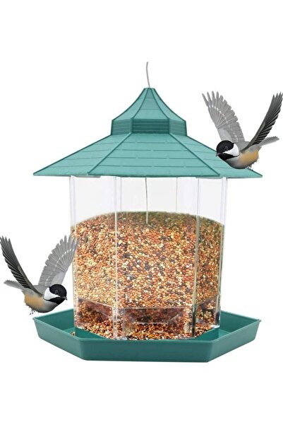 HALAMODO Green/Clear Plastic Hanging Bird Feeder Container
