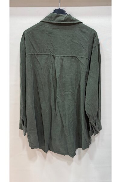 della moor Women's Khaki Italian Long Velvet O Oversized Shirt Tunic
