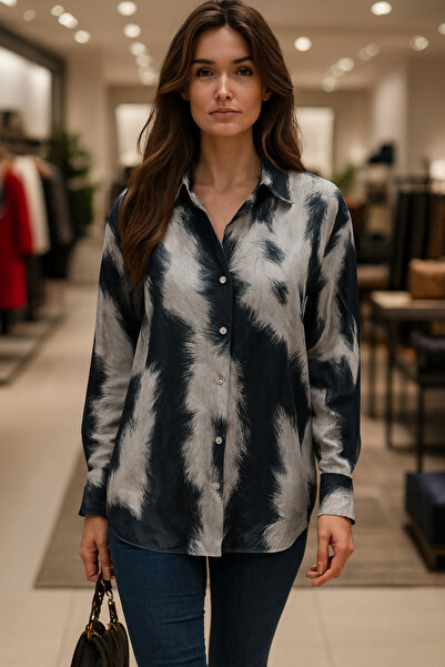 dml giyim Metal Button Brush Pattern Blouse