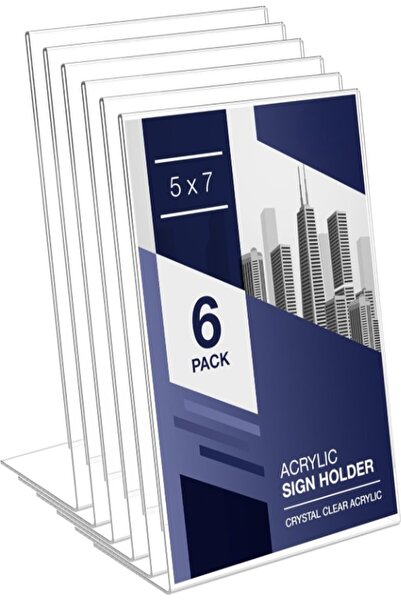Slasa حامل لافتات أكريليك مائل من 6 قطع بإطار عرض شفاف (5 × 7 بوصة)