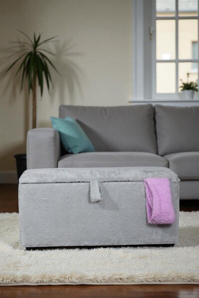 woody maison Dikdörtgen Sandıklı Puf – Yumuşacık Doku Teddy Kumaş Makyaj Masa...