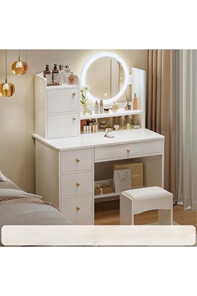 KEKE طاولة مكياج متعددة الوظائف، مرآة LED مع أدراج وكرسي 80 سم