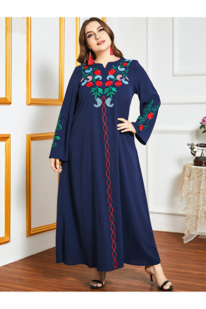 FridayIn Female Celebrity style V-neck Solid color Loose Plus size dress