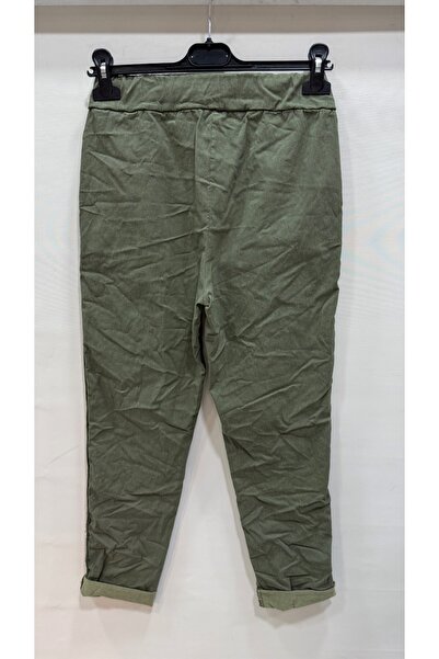 della moor Women's Khaki Italian Pants with Stone Stripes on the Sides L Stretch Fabric