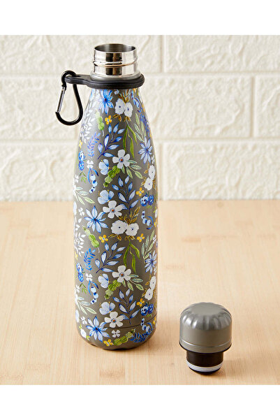 REDTAG Black Floral Print Water Bottle (500ml)