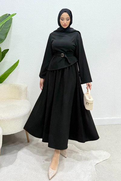 Tesettür Diyarı Costum de iarnă Hezal Tesettür din bumbac și in - Negru